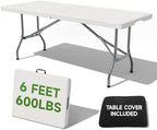 6 Foot Folding Table with Black Table Cloth - Heavy Duty 600LBS Capacity, Foldable Design with Safety Lock
