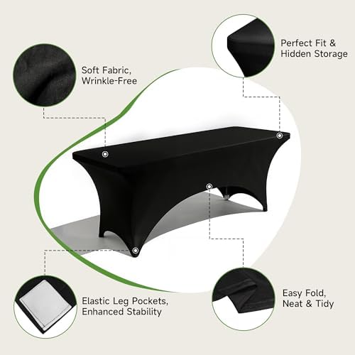 6 Foot Folding Table with Black Table Cloth - Heavy Duty 600LBS Capacity, Foldable Design with Safety Lock, alternate view 3