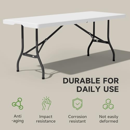 6 Foot Folding Table with Black Table Cloth - Heavy Duty 600LBS Capacity, Foldable Design with Safety Lock, alternate view 4