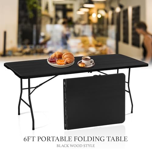 6 Foot Portable Plastic Folding Table 6FT 72" Half Foldable Heavy Duty Top w/Carry Handle - Indoor Outdoor, alternate view 2