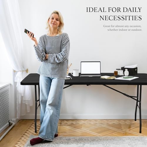 6 Foot Portable Plastic Folding Table 6FT 72" Half Foldable Heavy Duty Top w/Carry Handle - Indoor Outdoor, alternate view 4