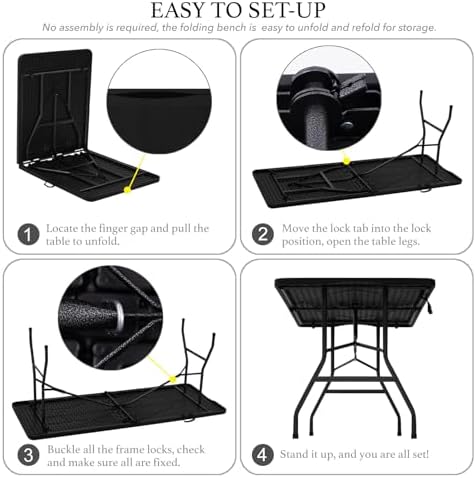 6 Foot Portable Plastic Folding Table 6FT 72" Half Foldable Heavy Duty Top w/Carry Handle - Indoor Outdoor, alternate view 7