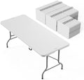 6-Foot Portable Plastic Folding Table, Rectangular HDPE Tabletop Foling Table for Indoor and Outdoor Use with