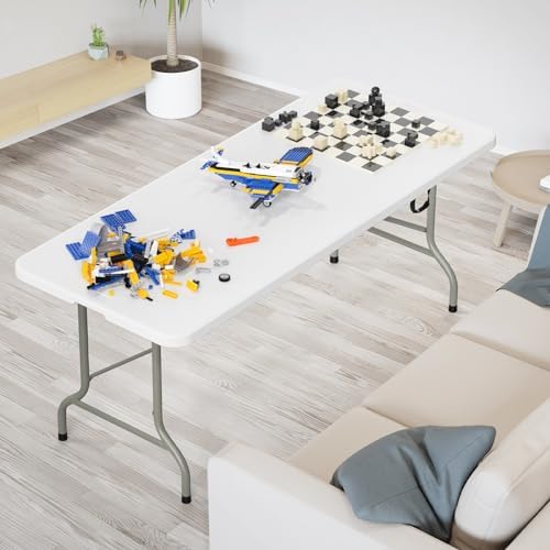 6-Foot Portable Plastic Folding Table, Rectangular HDPE Tabletop Foling Table for Indoor and Outdoor Use with, alternate view
