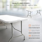 6-Foot Portable Plastic Folding Table, Rectangular HDPE Tabletop Foling Table for Indoor and Outdoor Use with, alternate view