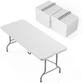 6-Foot Portable Plastic Folding Table, Rectangular HDPE Tabletop Foling Table for Indoor and Outdoor Use with