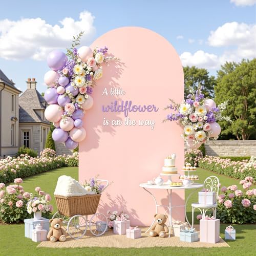 6 ft Arch Backdrop Cover Pale Pink - Double-Sided Spandex Arch Covers Stretchy Backdrop for Balloon Arches, alternate view 6