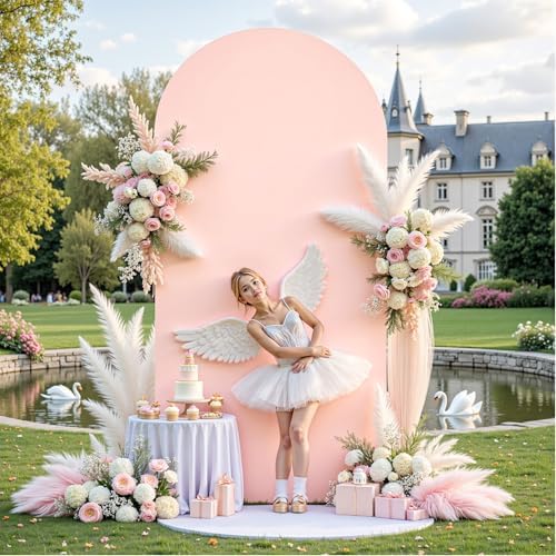 6 ft Arch Backdrop Cover Pale Pink - Double-Sided Spandex Arch Covers Stretchy Backdrop for Balloon Arches, alternate view 7