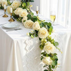 6 FT Artificial Eucalyptus Flower Garland, 8 Champagne Roses, 1 pcs