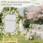 6 FT Artificial Eucalyptus Flower Garland, 8 Champagne Roses, 1 pcs, alternate view 2