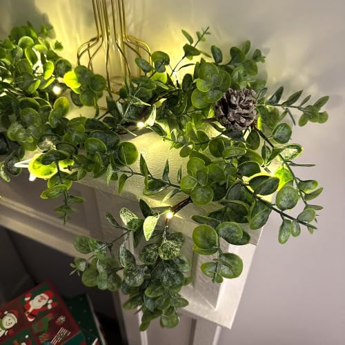 6 FT Christmas Eucalyptus Garland with Lights, 3 Pack Artificial Greenery Garland with 20 Warm LED Lights with, alternate