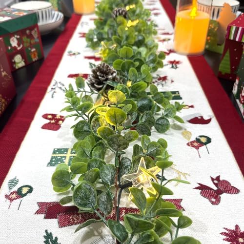 6 FT Christmas Eucalyptus Garland with Lights, Artificial Greenery Garland with 20 Warm LED Lights Star Accents, alternate