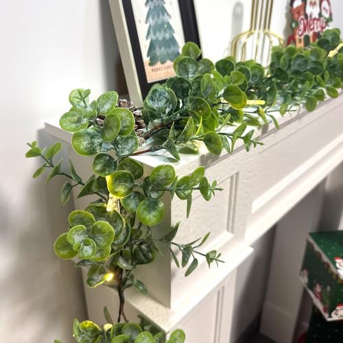 6 FT Christmas Eucalyptus Garland with Lights, Artificial Greenery Garland with 20 Warm LED Lights Star Accents, alternate