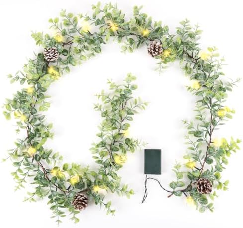 6 FT Christmas Eucalyptus Garland with Lights, Artificial Greenery Garland with 20 Warm LED Lights Star Accents, alternate
