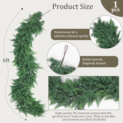 6 FT Christmas Garland, 2 Pcs Real Touch Cedar Garlands, alternate view 3