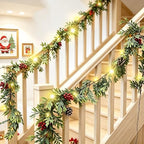 6 FT Christmas Garland with Lights, 2 Pack Artificial Cypress Evergreen Garland with 20 LED Lights, Red Berries