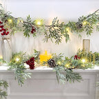 6 FT Christmas Garland with Lights, 2 Pack Artificial Cypress Evergreen Garland with 20 LED Lights, Red Berries, alternate
