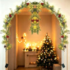 6 FT Christmas Garland with Lights, 2 Pack Artificial Cypress Evergreen Garland with 20 LED Lights, Red Berries, alternate