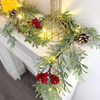 6 FT Christmas Garland with Lights, 2 Pack Artificial Cypress Evergreen Garland with 20 LED Lights, Red Berries, alternate