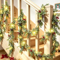 6 FT Christmas Garland with Lights, 3 Pack Artificial Cypress Evergreen Garland with 20 LED Lights, Red Berries