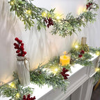 6 FT Christmas Garland with Lights, 3 Pack Artificial Cypress Evergreen Garland with 20 LED Lights, Red Berries, alternate