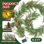 6 FT Christmas Garland with Lights, Battery Operated Pre-Lit Pine Cone Greenery, 20 Warm LEDs Artificial Xmas, alternate view