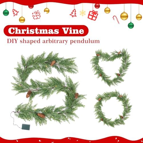 6 FT Christmas Garland with Lights, Battery Operated Pre-Lit Pine Cone Greenery, 20 Warm LEDs Artificial Xmas, alternate view