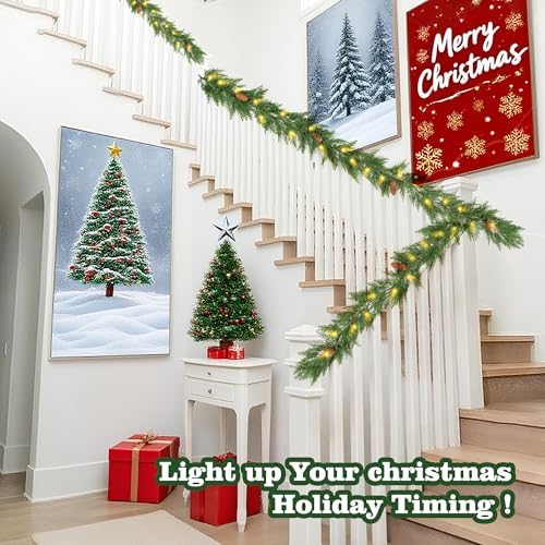 6 FT Christmas Garland with Lights, Battery Operated Pre-Lit Pine Cone Greenery, 20 Warm LEDs Artificial Xmas, alternate view