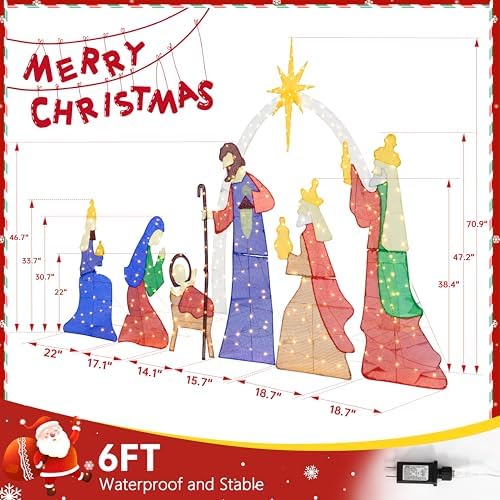 6 FT Christmas Outdoor Nativity Scene Set, 7pcs Holy Family, alternate view 2