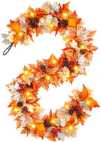 6 FT Fall Garland with Lights Fall Thanksgiving Decorations for Home, Lighted Maple Leaf Vine Garland with
