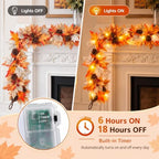 6 FT Fall Garland with Lights Fall Thanksgiving Decorations for Home, Lighted Maple Leaf Vine Garland with, alternate view 3