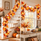 6 FT Fall Garland with Lights Fall Thanksgiving Decorations for Home, Lighted Maple Leaf Vine Garland with, alternate view 5