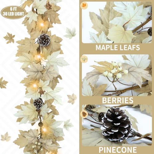 6 FT Fall Garland with Lights & Timer with Berries Pine Cones in Style2-6ft, alternate view 4