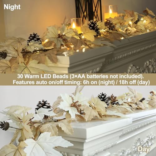 6 FT Fall Garland with Lights & Timer with Berries Pine Cones in Style2-6ft, alternate view 5