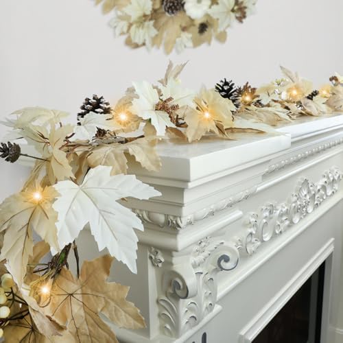6 FT Fall Garland with Lights & Timer with Berries Pine Cones in Style2-6ft, alternate view 6