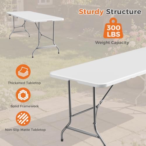 6 FT Folding Picnic Table 2 Pack, Easy to Fold and Store, alternate view 4
