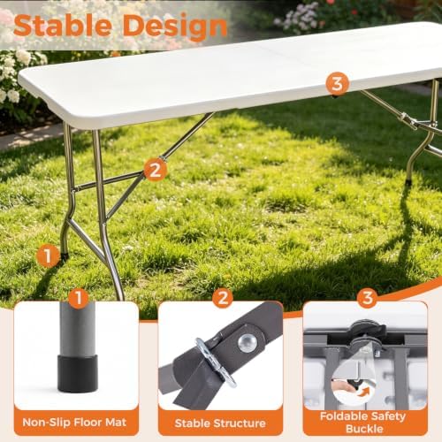 6 FT Folding Picnic Table 2 Pack, Easy to Fold and Store, alternate view 5