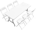 6 FT Folding Picnic Table with 6 Folding Chairs, Easy to Keep, White in White