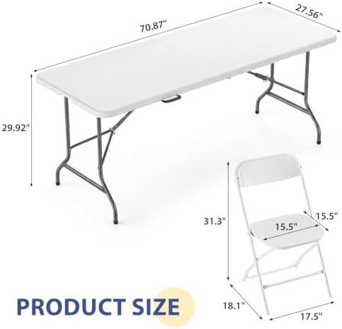 6 FT Folding Picnic Table with 6 Folding Chairs, Easy to Keep, White in White, alternate view 3