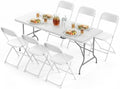 6 FT Folding Picnic Table, with 6 White Folding Chairs