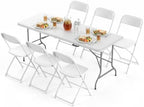6 FT Folding Picnic Table, with 6 White Folding Chairs