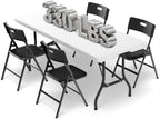 6 FT Folding Table Set with 6 Folding Chairs, Heavy Duty Steel Frame