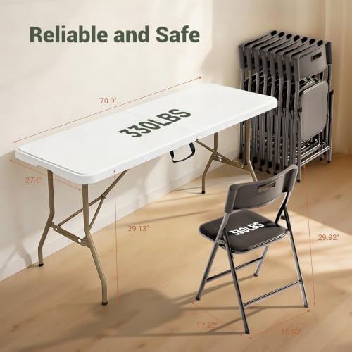 6 FT Folding Table Set with 6 Folding Chairs, Heavy Duty Steel Frame, alternate view 2