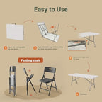 6 FT Folding Table Set with 6 Folding Chairs, Heavy Duty Steel Frame, alternate view 6