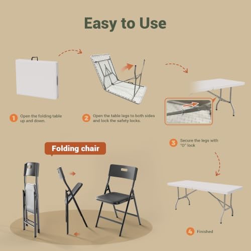 6 FT Folding Table Set with 6 Folding Chairs, Heavy Duty Steel Frame, alternate view 6