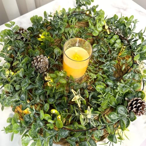 6 FT Lighted Christmas Eucalyptus Garlands, 2 Pack Artificial Greenery Garland with 20 Warm LED Lights with Star, alternate