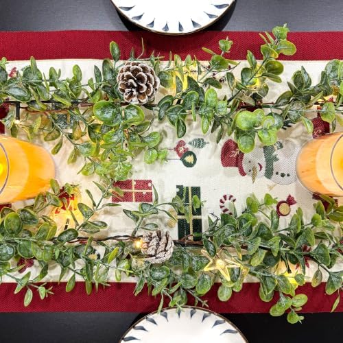 6 FT Lighted Christmas Eucalyptus Garlands, 2 Pack Artificial Greenery Garland with 20 Warm LED Lights with Star, alternate