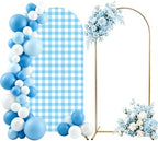 6 Ft Metal Arch Backdrop Stand and Blue White Checkered Cover Set in blue