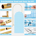 6 Ft Metal Arch Backdrop Stand and Blue White Checkered Cover Set in blue, alternate view 5