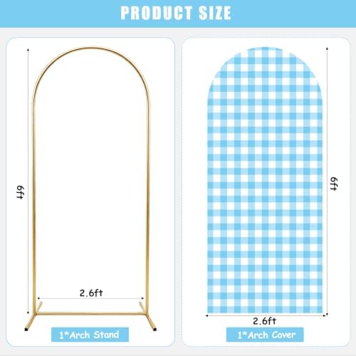 6 Ft Metal Arch Backdrop Stand and Blue White Checkered Cover Set in blue, alternate view 6